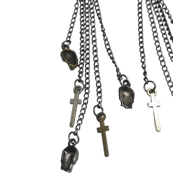 Skeleton Skull Cross Silver Tone Dangle Tassel Earrings Day of Dead Gothic - Picture 5 of 7